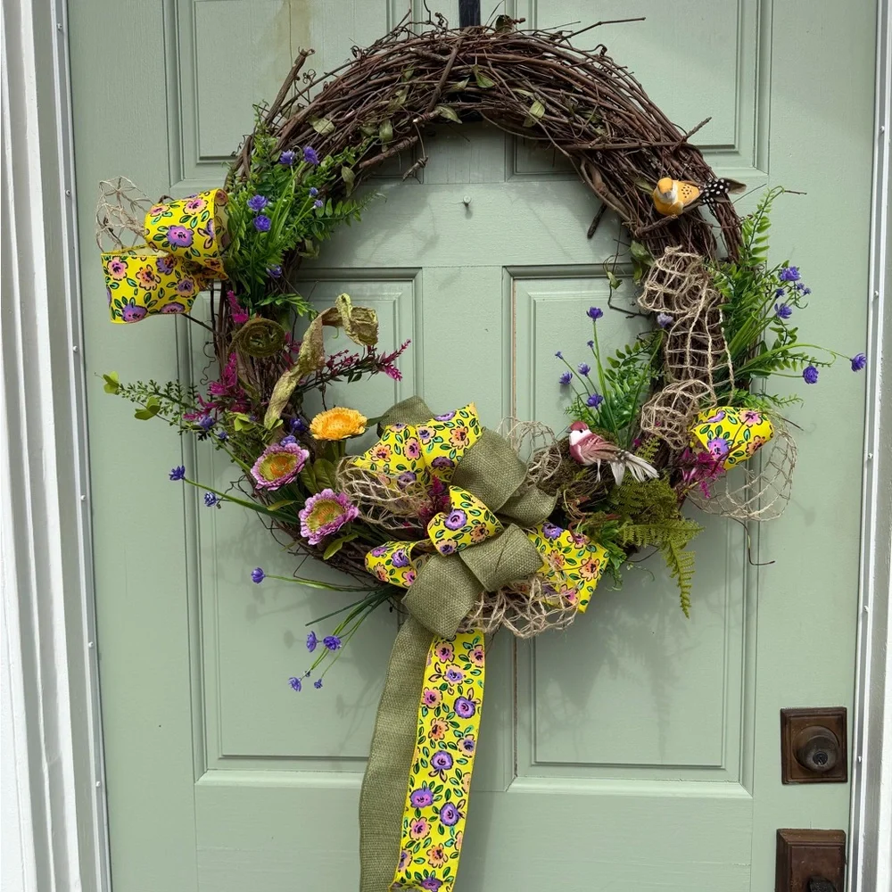 Floral Spring Wreath with Yellow Accents